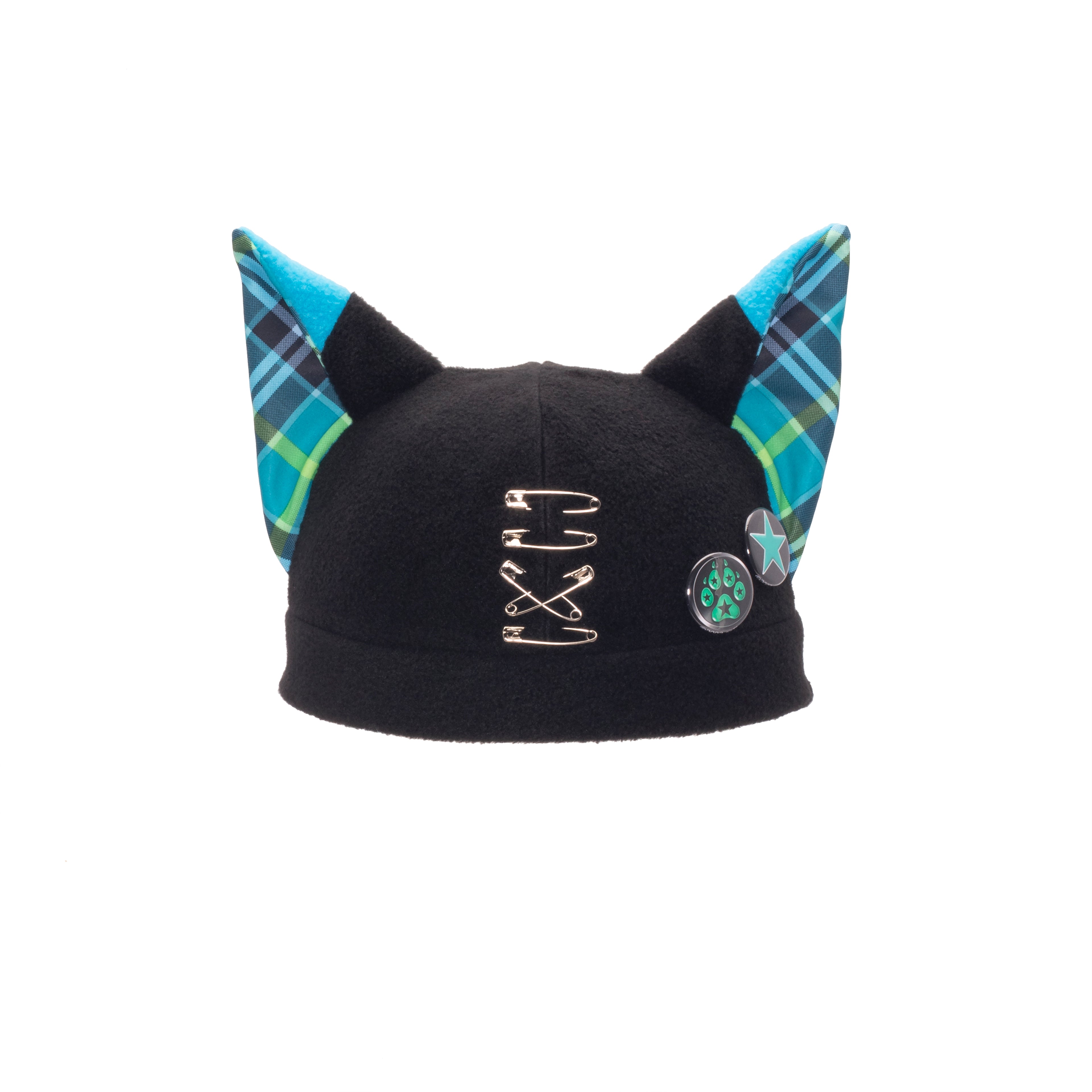 Pin Punx Fox Hat - Pin Punx by Pawstar embodies the gothic lolita, punk, emo, and harajuku vibes. The vibrant plaid is the perfect contrast to the various safety pins, ear piercings, and custom Pawstar buttons. 
Pawstar has been making all of our products in the USA since 2003. 