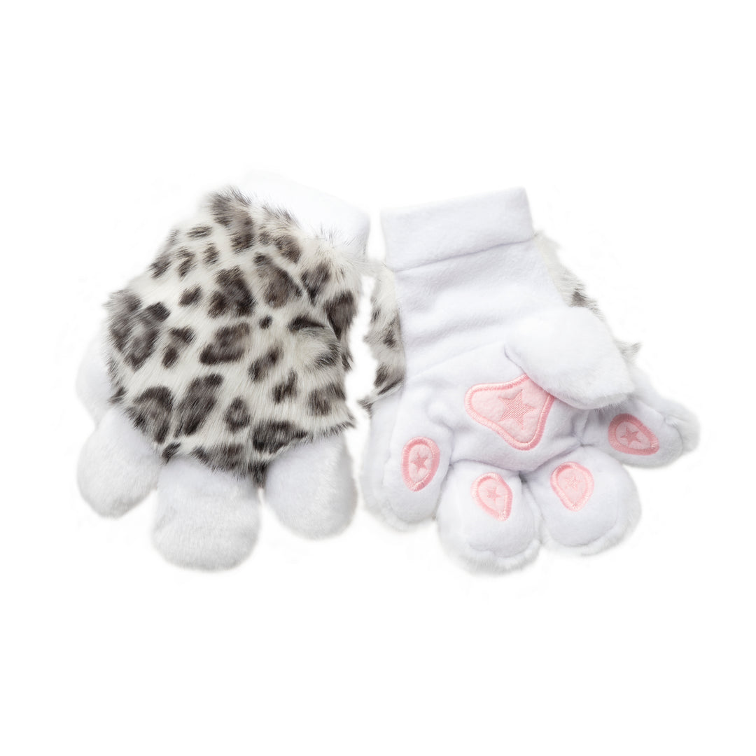 snow leopard feline cat Pawstar partial fursuit hand glove paws. Great for furry conventions, halloween costumes, cosplaying, and more.