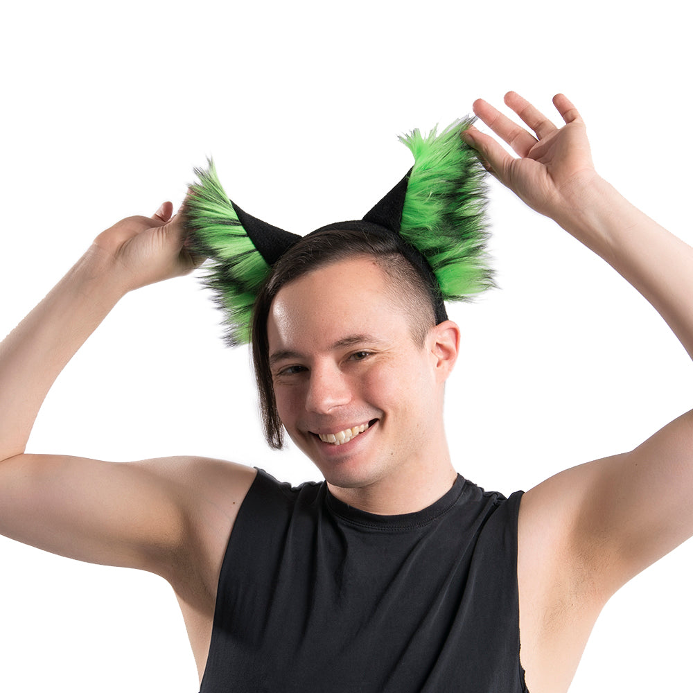lime green Pawstar fluffy wolf ear headband. Great halloween costume and furry cosplay.