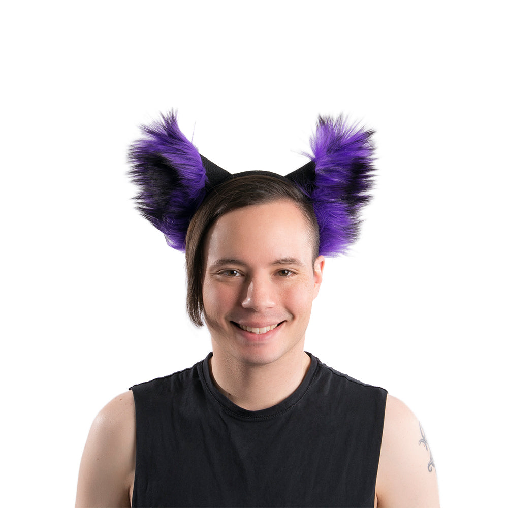 purple Pawstar fluffy wolf ear headband. Great halloween costume and furry cosplay.