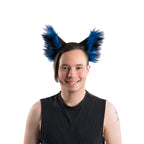 Blue Wild Wolf Ear Headband by Pawstar for costumes, cosplay, fursuit, fashion, therian on model