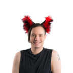 Red Wild Wolf Ear Headband by Pawstar for costumes, cosplay, fursuit, fashion, therian on model