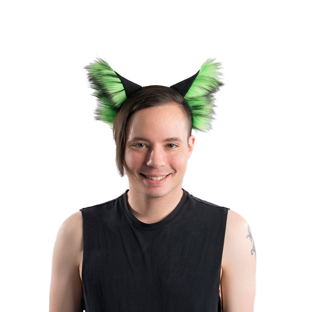 Lime Wild Wolf Ear Headband by Pawstar for costumes, cosplay, fursuit, fashion, therian on model