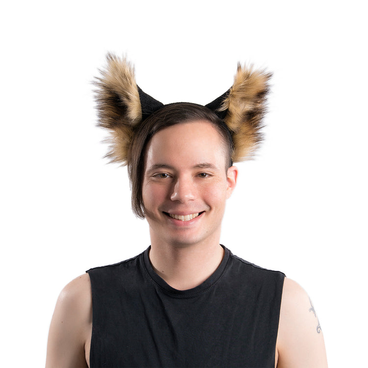 brown Pawstar fluffy wolf ear headband. Great halloween costume and furry cosplay.