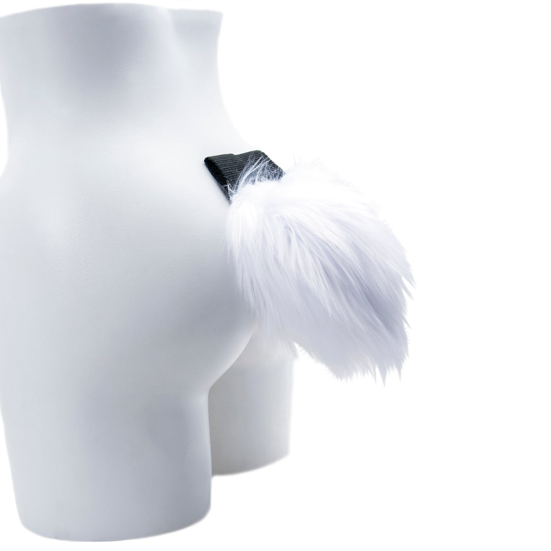 white  Pawstar faux fur bunny rabbit tail. Perfect for Halloween costumes, cosplay, fursuits and more. Made in the usa