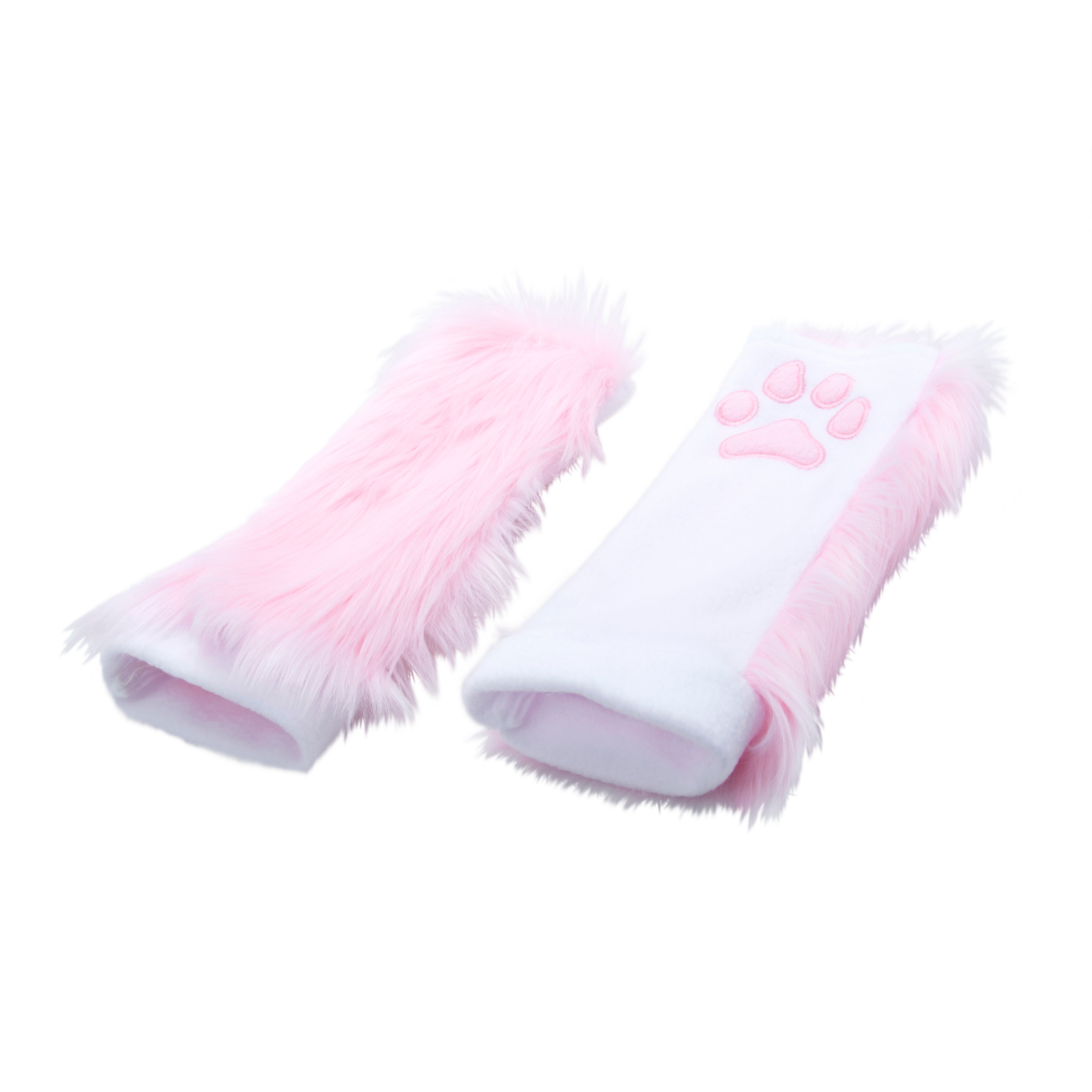 pastel pink Pawstar PawWarmer furry faux fur paws. great for cosplay or partial fursuit.