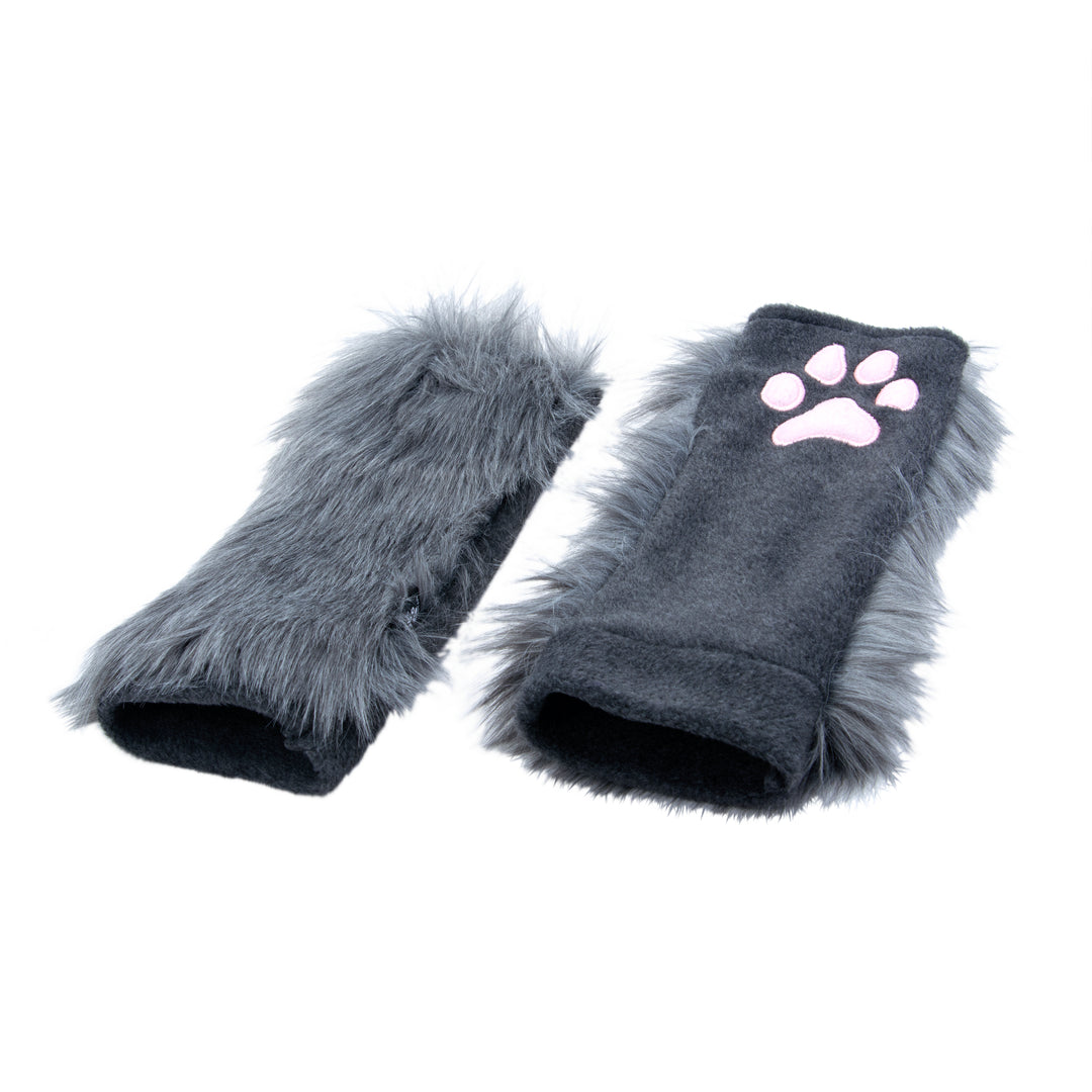 gray Pawstar PawWarmer furry faux fur paws. great for cosplay or partial fursuit.