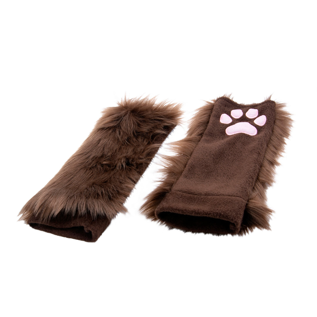 brown Pawstar PawWarmer furry faux fur paws. great for cosplay or partial fursuit.