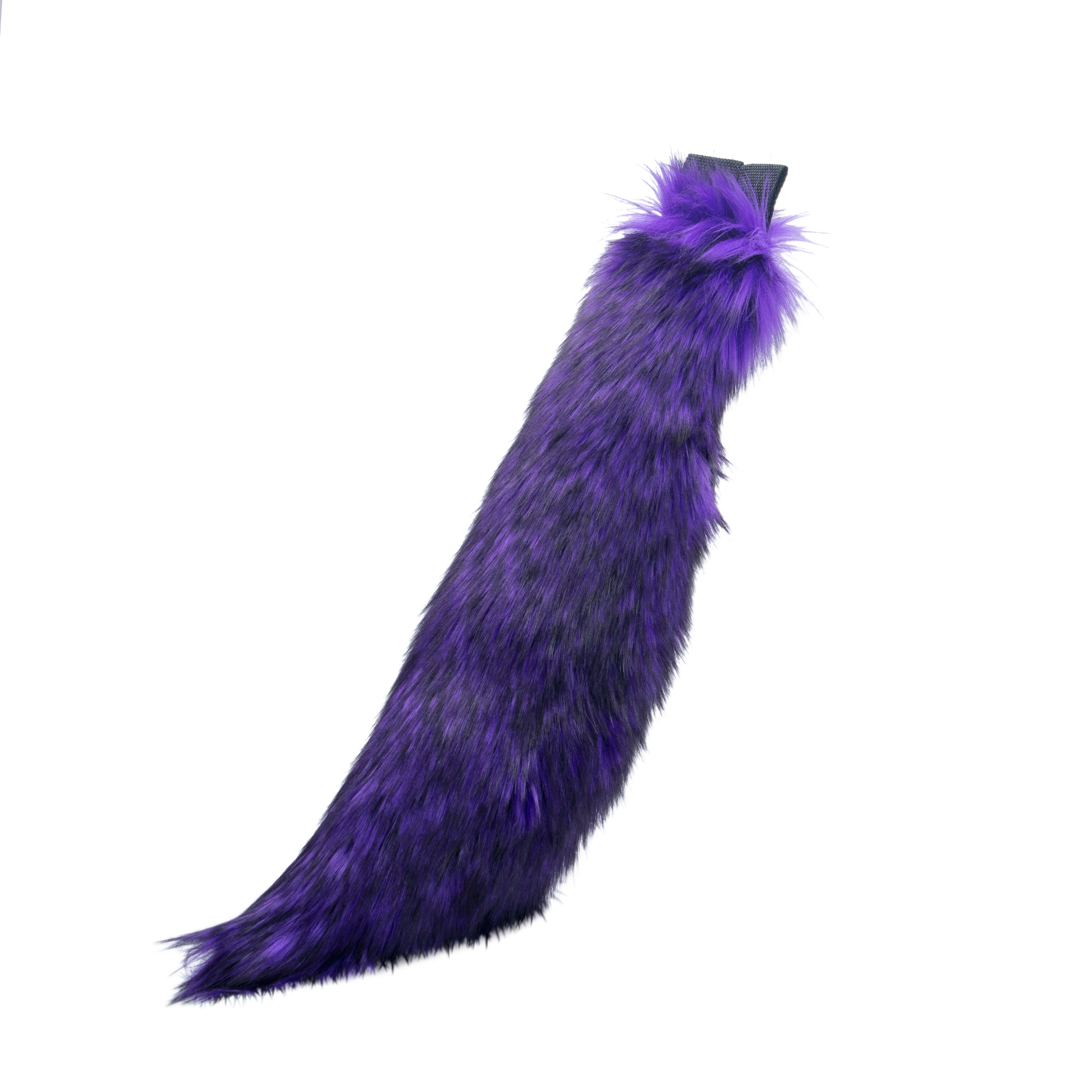 purple pawstar faux fur wild wolf mini tail for furries and cosplay.