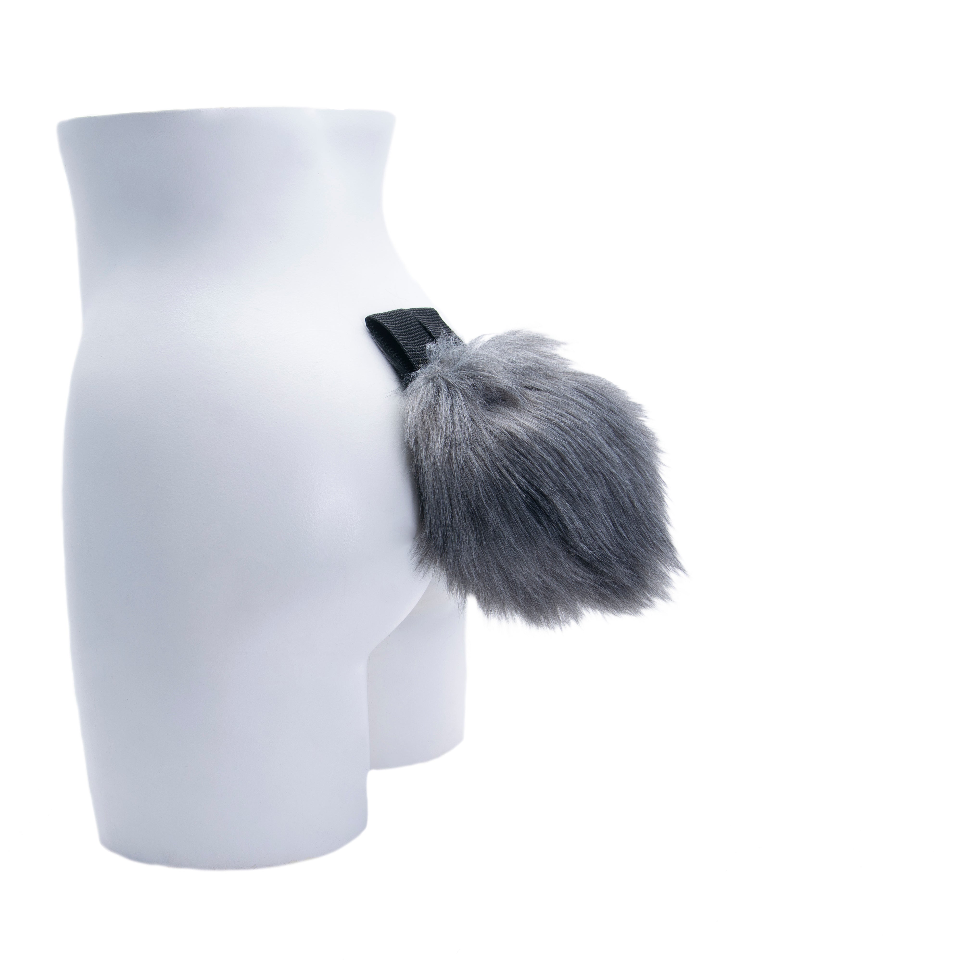 grey  Pawstar faux fur bunny rabbit tail. Perfect for Halloween costumes, cosplay, fursuits and more. Made in the usa