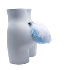 Bunny Tail faux fur rabbit furry fluffy partial fursuit halloween costume or hopps zootopia beastars cosplay accessory in kawaii pastel light blue