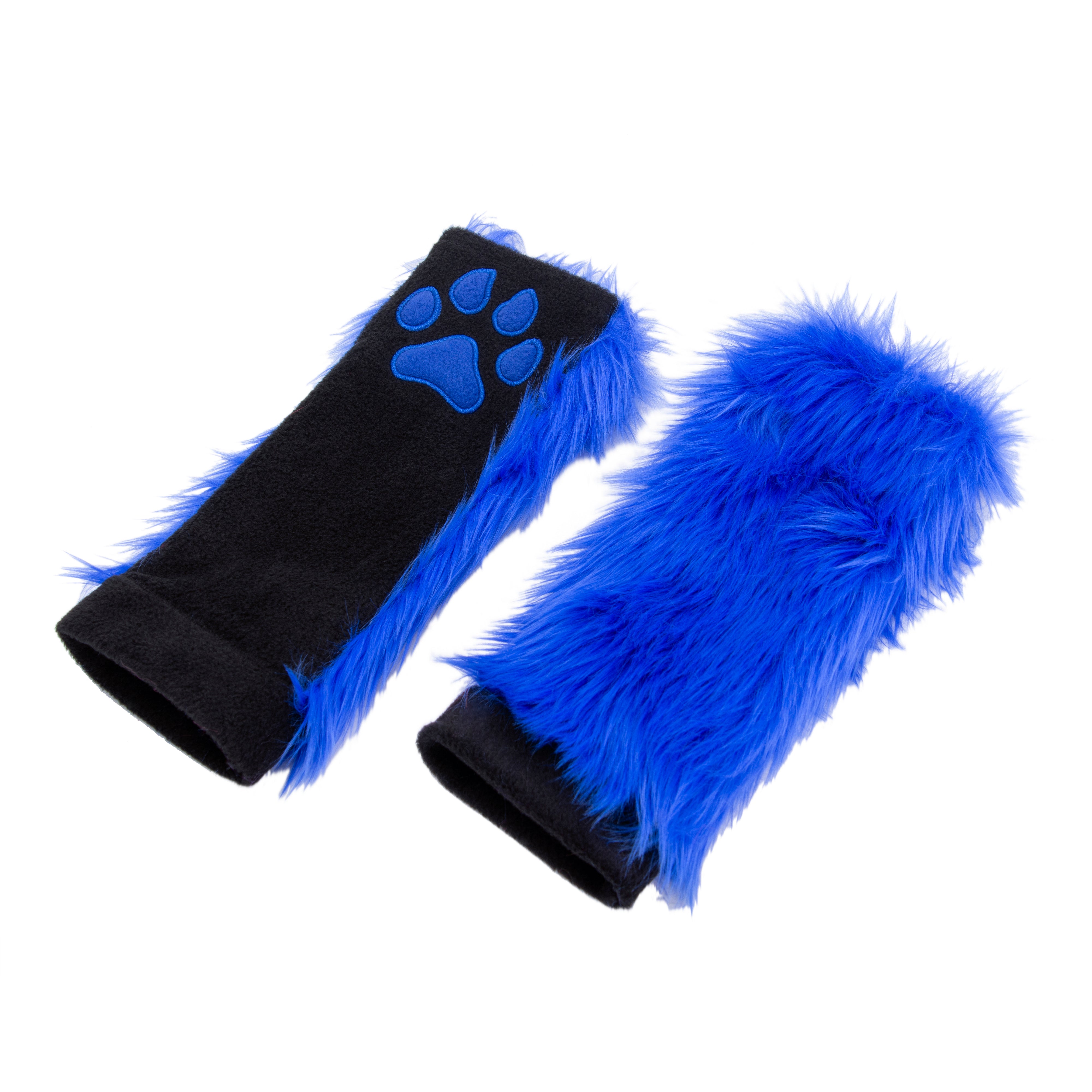 blue Pawstar PawWarmer furry faux fur paws. great for cosplay or partial fursuit.