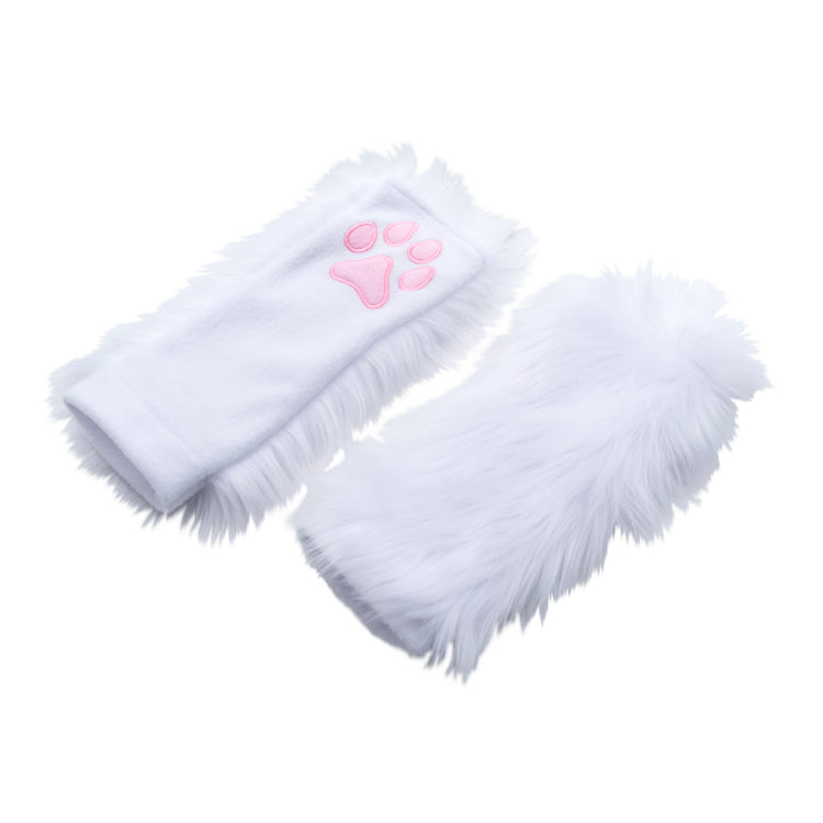 white Pawstar PawWarmer furry faux fur paws. great for cosplay or partial fursuit.