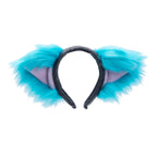 Turquoise/Gray Pawstar Cheshire Fluffy Mew Ear Headband - cat  fox ear headband for costumes, cosplay, fursuit, fashion, therian alice in wonderland accessory classic pink and purple