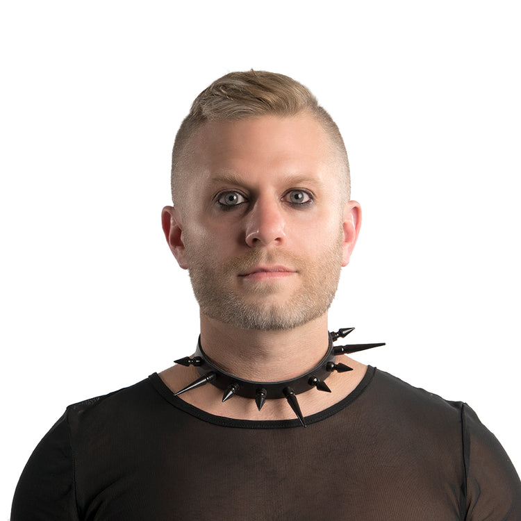 black Pawstar long theather spoke collar choker. Great for goth costume cosplay and more.