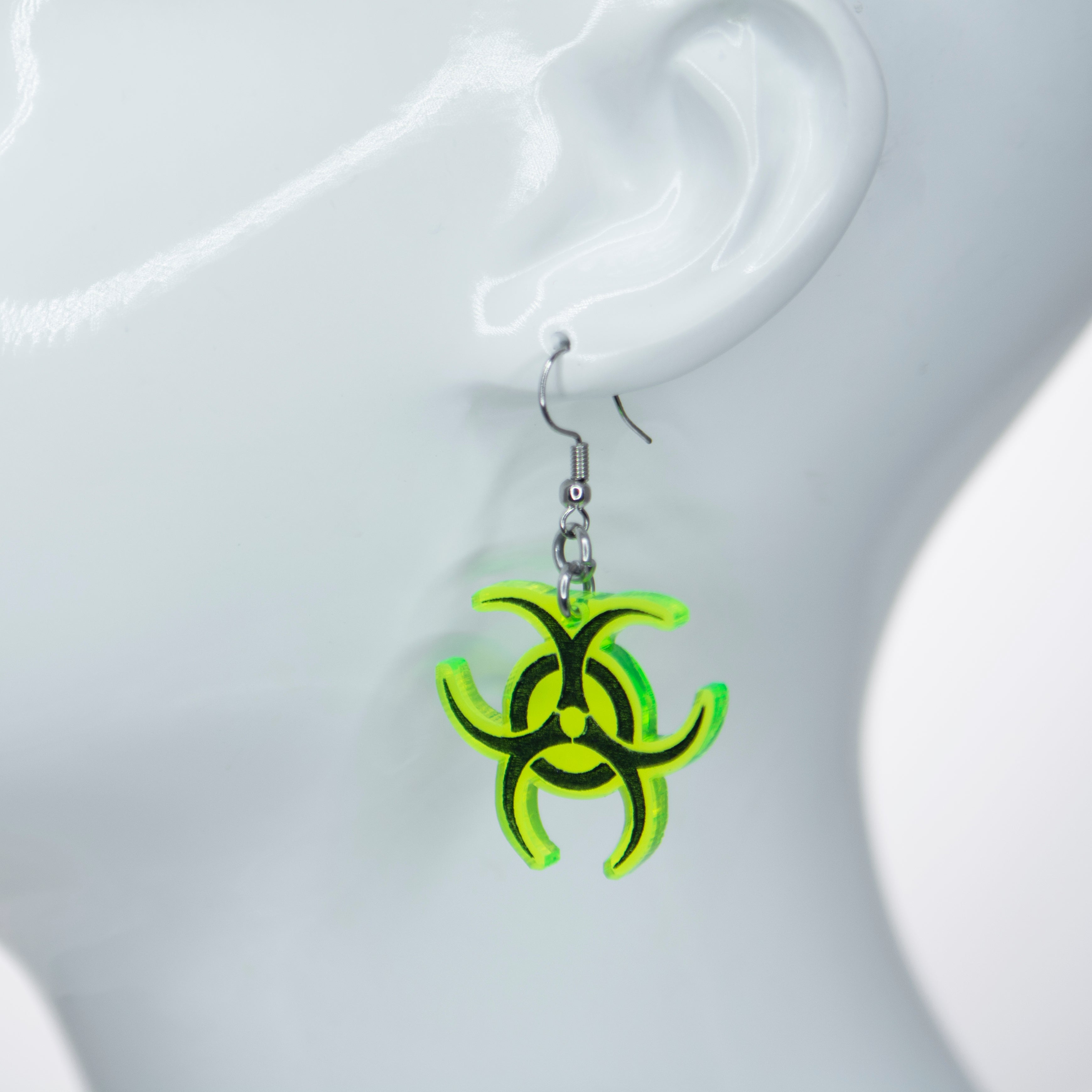lime  Pawstar Biohazard Earrings - acrylic laser cut biohazard cybergoth earrings. made in the usa