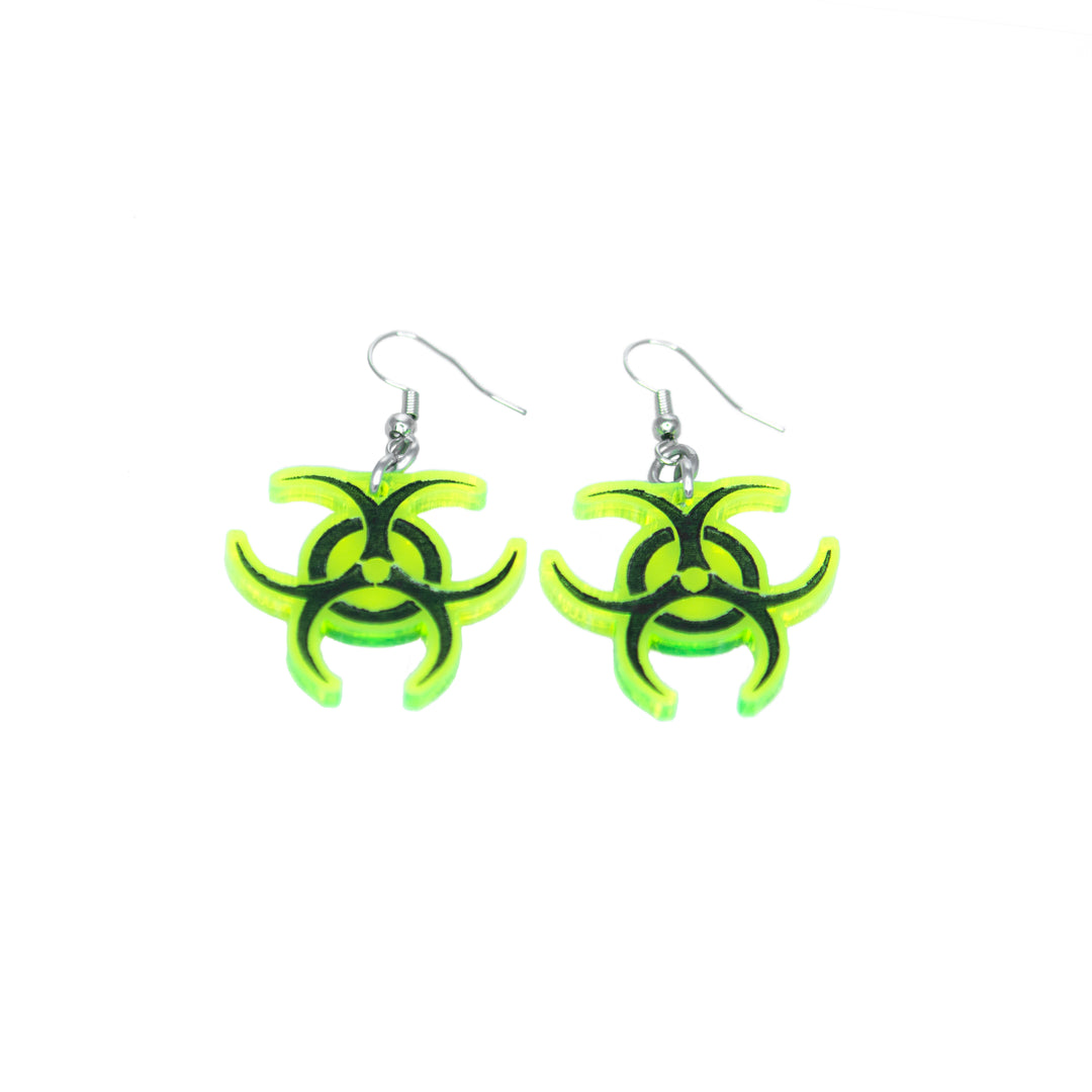 Lime Pawstar Biohazard Earrings - acrylic laser cut biohazard cybergoth earrings. made in the usa