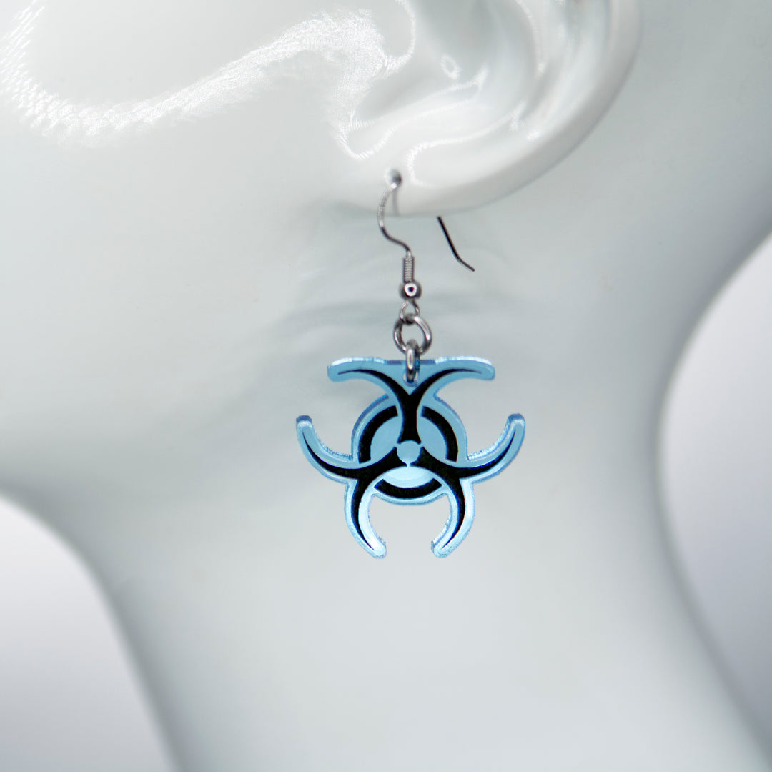blue  Pawstar Biohazard Earrings - acrylic laser cut biohazard cybergoth earrings. made in the usa