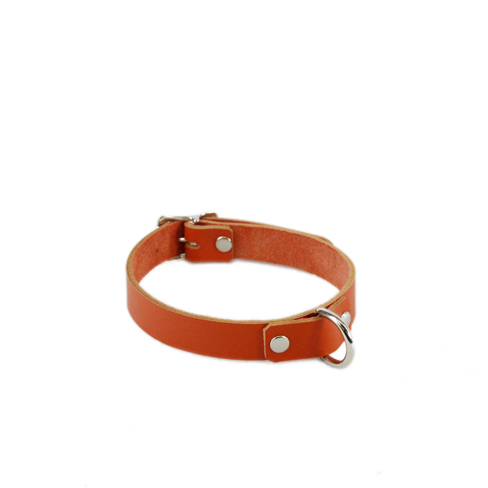 orange pawstar leather d-ring collar made in the usa of top grain latigo leather for fans of furry cosplay costumes and alt fashion