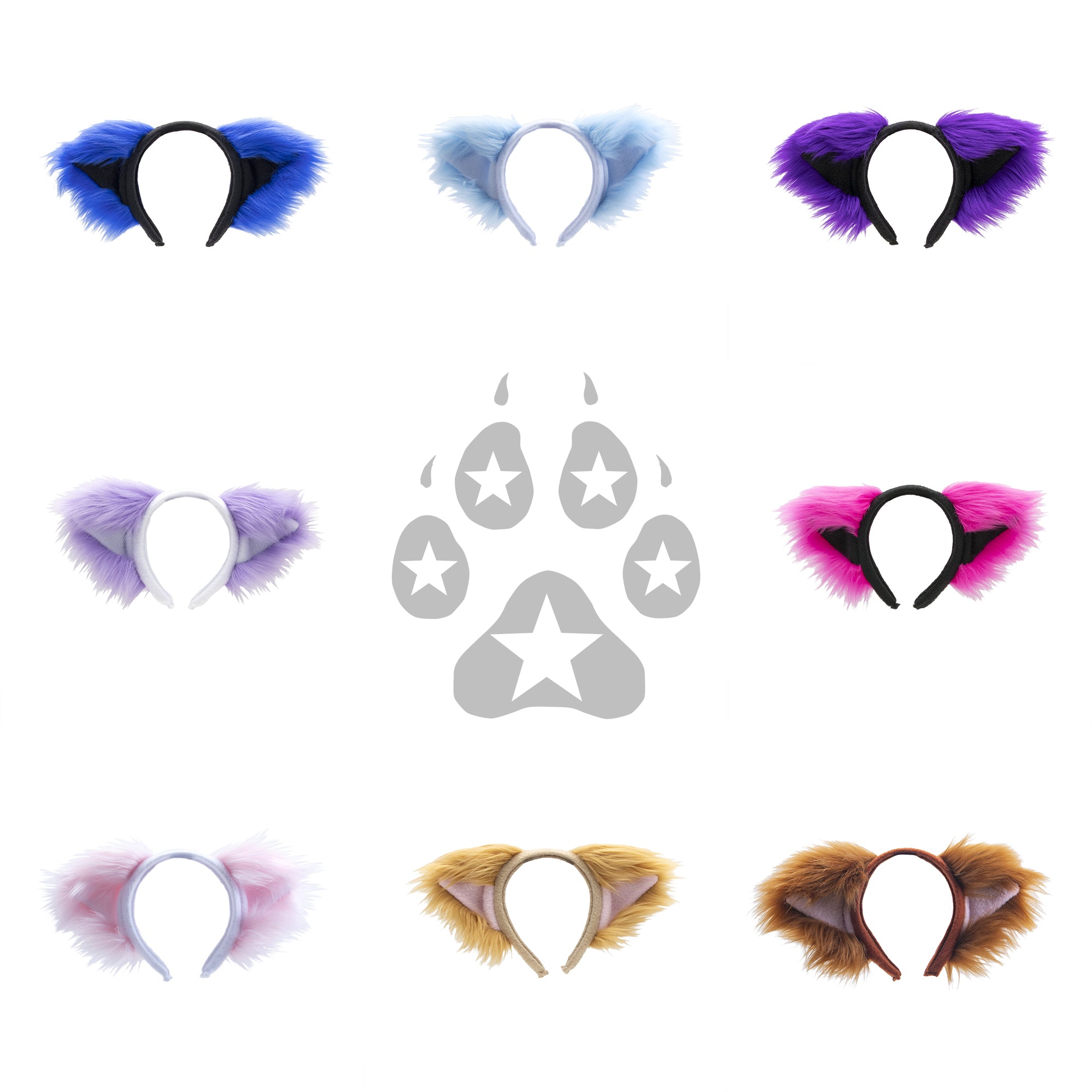 Pawstar Mew Kitty Cat kitten ear headband. Made from faux fur. great for furries costumes halloween cosplay and more. Made in the usa.