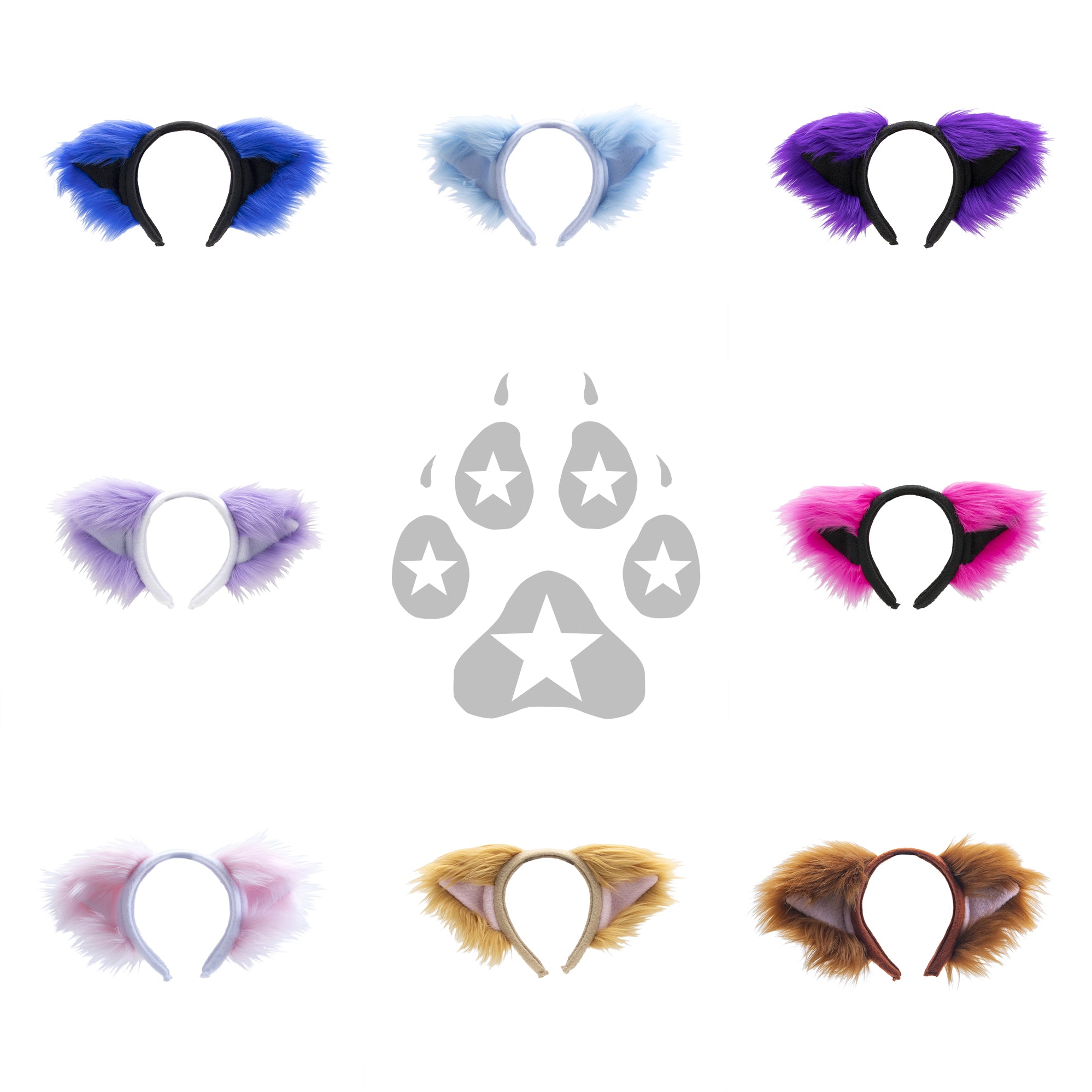 Fluffy Mew Ear Headband - Pawstar cat ear headband for costumes, cosplay, fursuit, fashion, therian. Color group 2