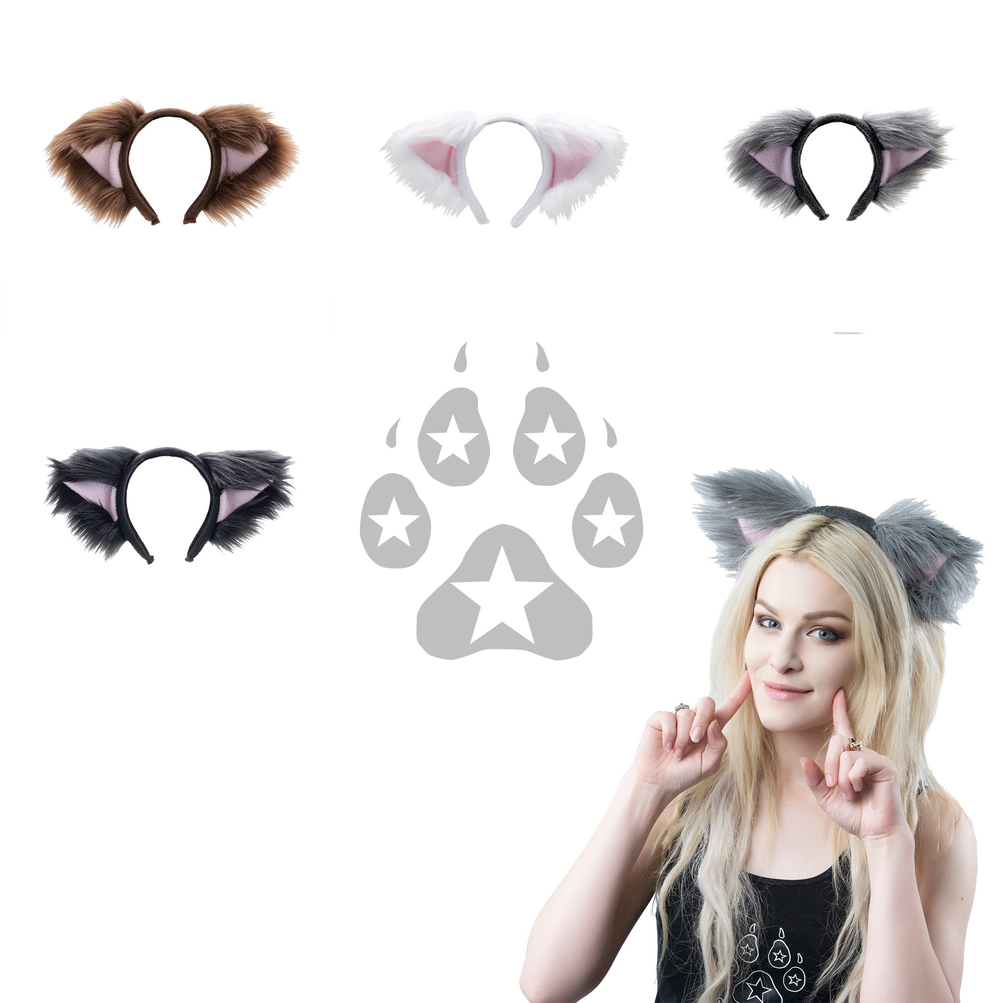 Fluffy Mew Ear Headband - Pawstar cat ear headband for costumes, cosplay, fursuit, fashion, therian. Color group 3